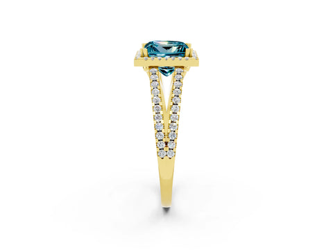 Yellow gold Princess Cut Blue Topaz Halo Split Shank Engagement Ring_14