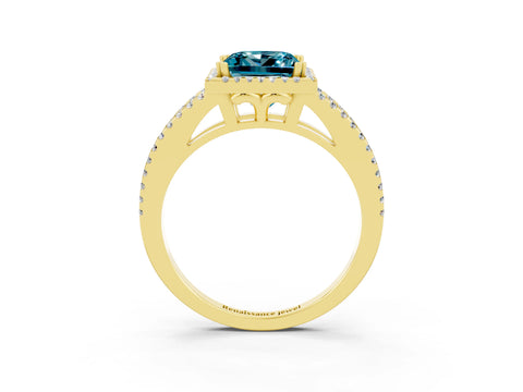 Yellow gold Princess Cut Blue Topaz Halo Split Shank Engagement Ring_15
