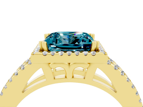 Yellow gold Princess Cut Blue Topaz Halo Split Shank Engagement Ring_16