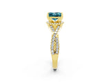 Yellow gold Princess Cut Blue Topaz Halo Twist Band Solitaire Prong Setting Ring_2