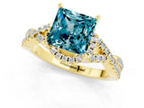 Yellow gold Princess Cut Blue Topaz  Halo Twist Band Solitaire Prong Setting Ring_37