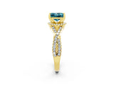 Yellow gold Princess Cut Blue Topaz  Halo Twist Band Solitaire Prong Setting Ring_38