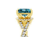 Yellow gold Princess Cut Blue Topaz  Halo Twist Band Solitaire Prong Setting Ring_41