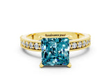 Yellow gold Princess Cut Blue Topaz Milgrain Pavé Engagement Ring with Four-Prong Setting_12