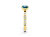 Yellow gold Princess Cut Blue Topaz Milgrain Pavé Engagement Ring with Four-Prong Setting_14