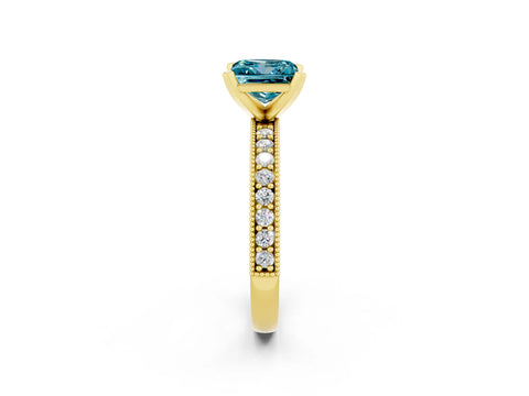 Yellow gold Princess Cut Blue Topaz Milgrain Pavé Engagement Ring with Four-Prong Setting_14
