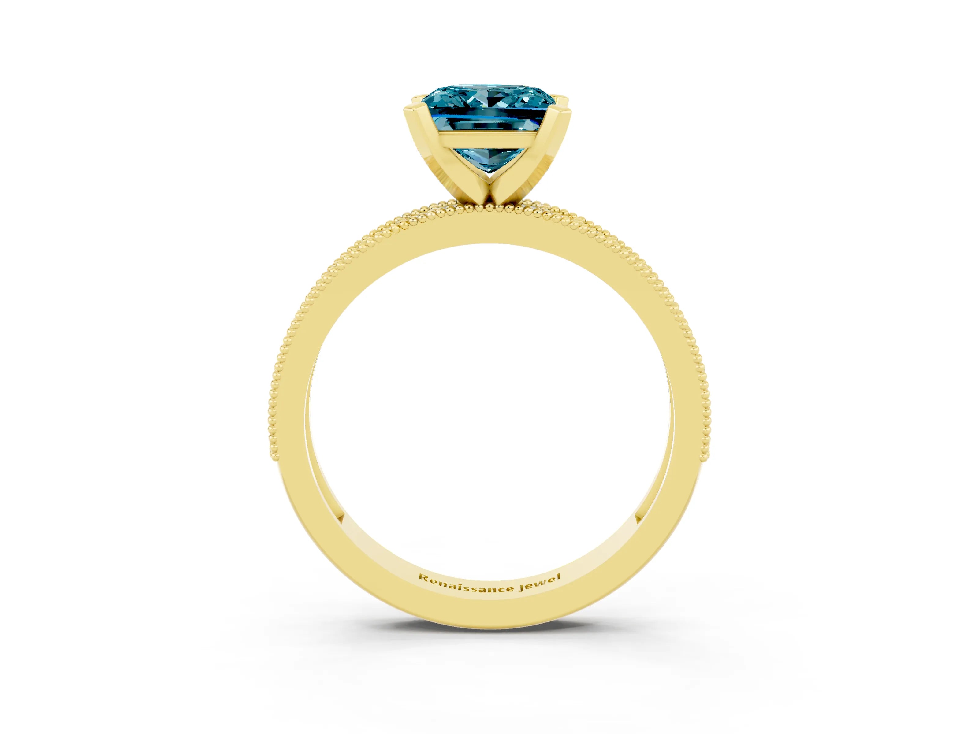 Yellow gold Princess Cut Blue Topaz Milgrain Pavé Engagement Ring with Four-Prong Setting_15