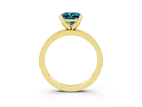 Yellow gold Princess Cut Blue Topaz Milgrain Pavé Engagement Ring with Four-Prong Setting_15