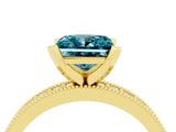 Yellow gold Princess Cut Blue Topaz Milgrain Pavé Engagement Ring with Four-Prong Setting_16