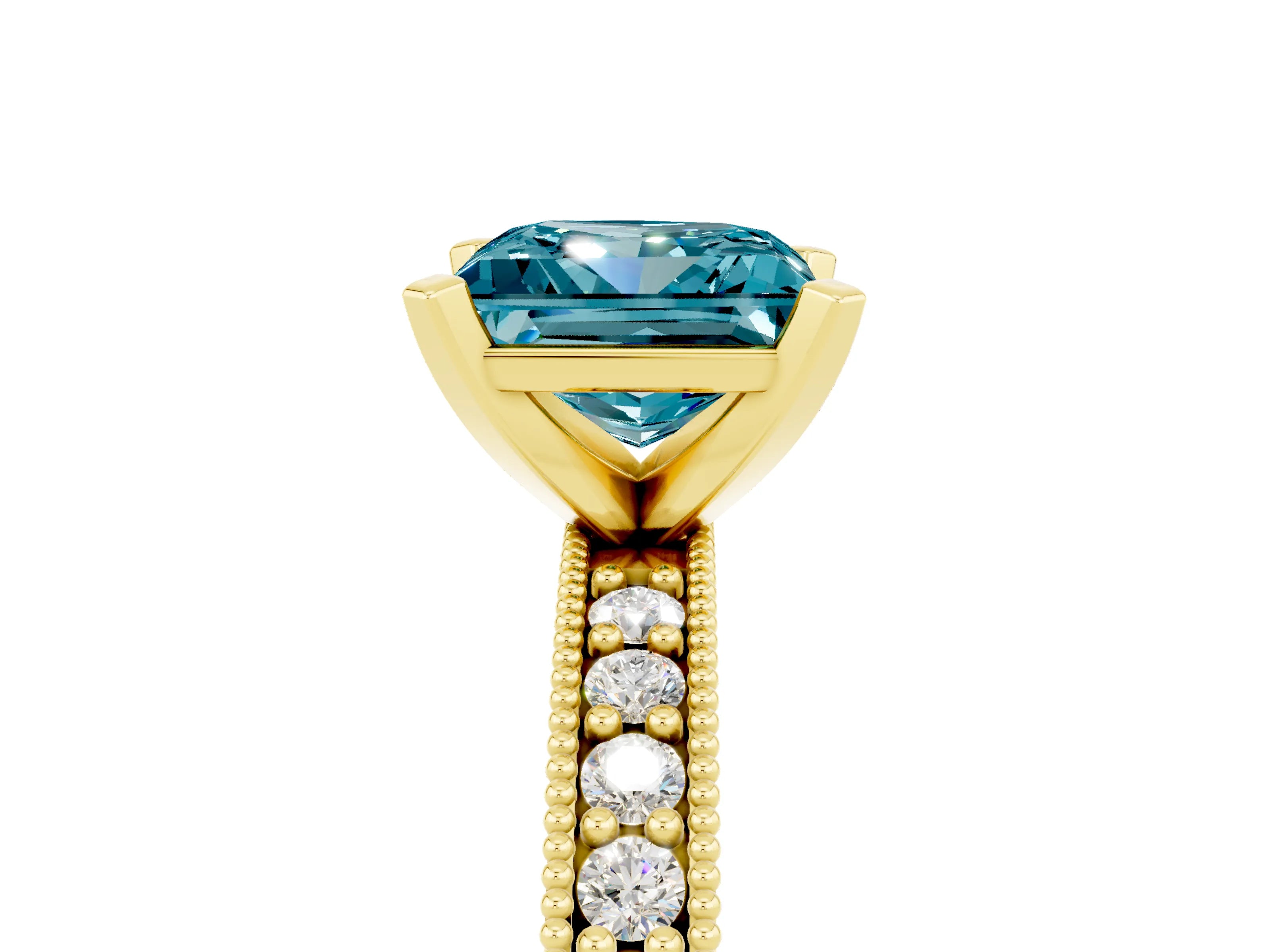 Yellow gold Princess Cut Blue Topaz Milgrain Pavé Engagement Ring with Four-Prong Setting_17