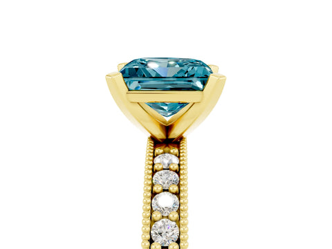 Yellow gold Princess Cut Blue Topaz Milgrain Pavé Engagement Ring with Four-Prong Setting_17