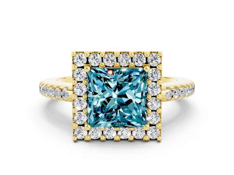 Yellow gold Princess Cut Blue Topaz Pavé Halo Ring with Four-Prong Setting_12