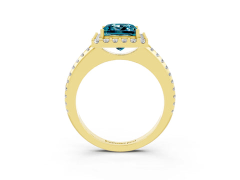 Yellow gold Princess Cut Blue Topaz Pavé Halo Ring with Four-Prong Setting_15