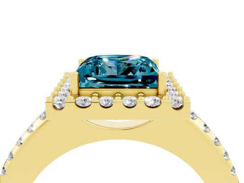 Yellow gold Princess Cut Blue Topaz Pavé Halo Ring with Four-Prong Setting_16