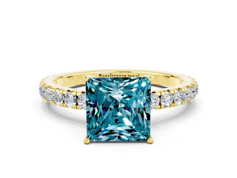 Yellow gold Princess Cut Blue Topaz Pavé Solitaire Engagement Ring with Four-Prong Setting_12