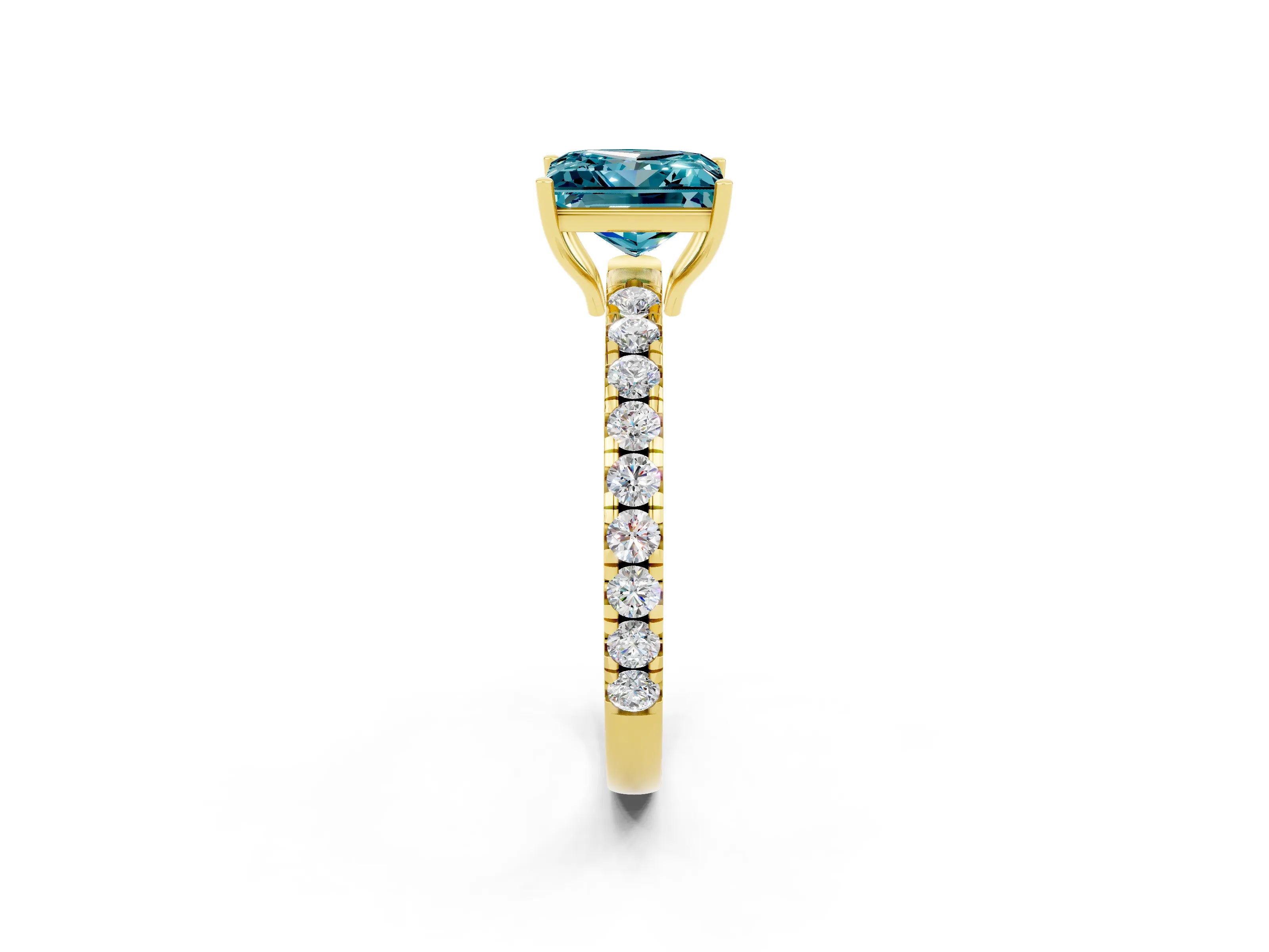 Yellow gold Princess Cut Blue Topaz Pavé Solitaire Engagement Ring with Four-Prong Setting_14