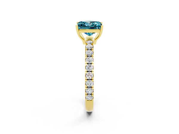 Yellow gold Princess Cut Blue Topaz Pavé Solitaire Engagement Ring with Four-Prong Setting