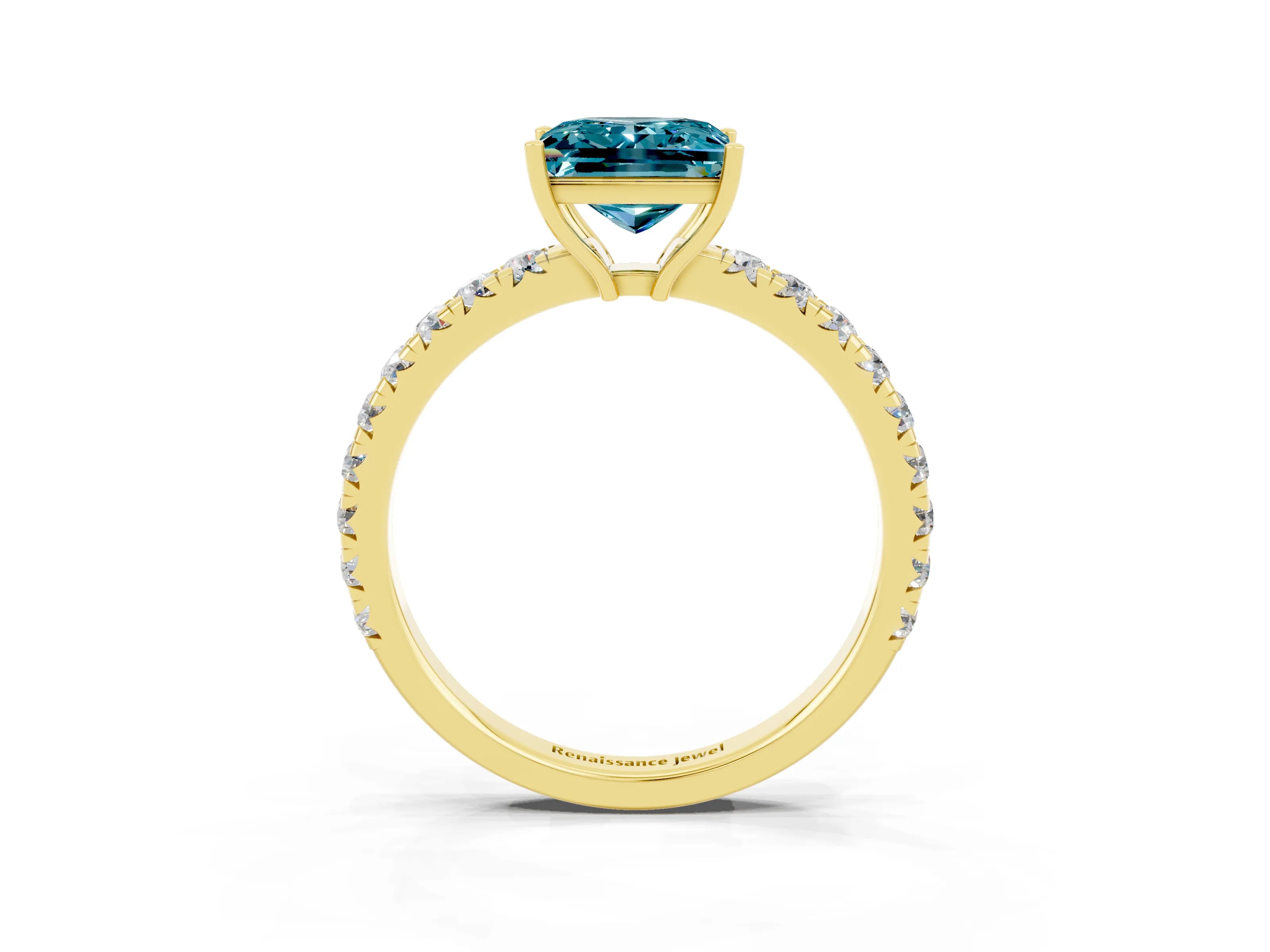Yellow gold Princess Cut Blue Topaz Pavé Solitaire Engagement Ring with Four-Prong Setting_15