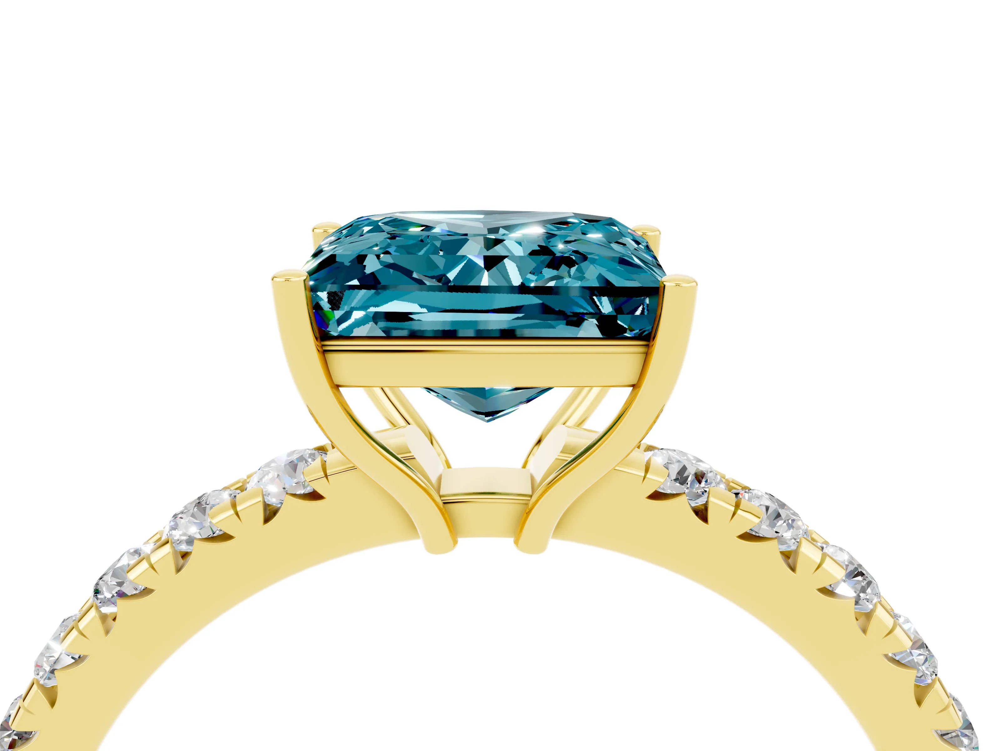 Yellow gold Princess Cut Blue Topaz Pavé Solitaire Engagement Ring with Four-Prong Setting_16