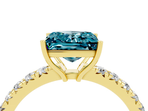Yellow gold Princess Cut Blue Topaz Pavé Solitaire Engagement Ring with Four-Prong Setting_16