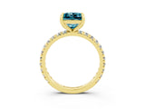 Yellow gold Princess Cut Blue Topaz Pavé Solitaire Ring with Round Band and Prong Setting_27