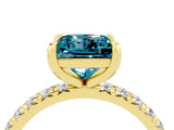 Yellow gold Princess Cut Blue Topaz Pavé Solitaire Ring with Round Band and Prong Setting_28