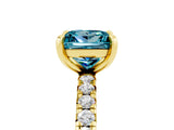 Yellow gold Princess Cut Blue Topaz Pavé Solitaire Ring with Round Band and Prong Setting_29