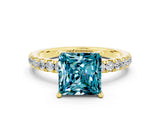 Yellow gold Princess Cut Blue Topaz Pave Band Solitaire Ring with Four-Prong Setting_24