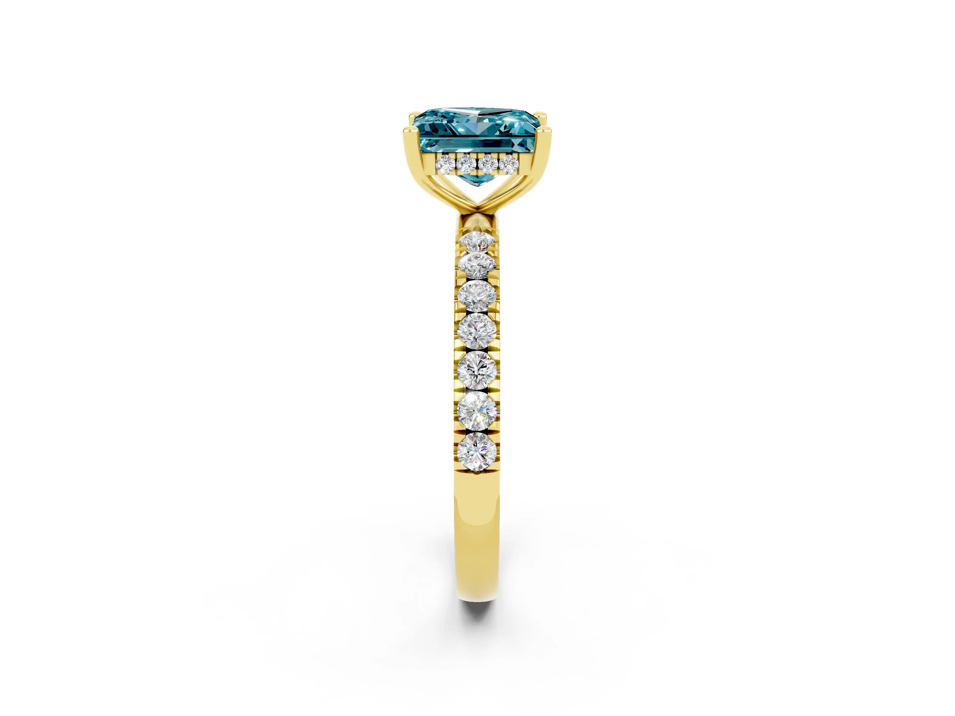 Yellow gold Princess Cut Blue Topaz Pave Band Solitaire Ring with Four-Prong Setting_26