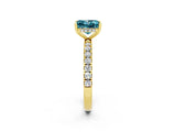 Yellow gold Princess Cut Blue Topaz Pave Band Solitaire Ring with Four-Prong Setting_26