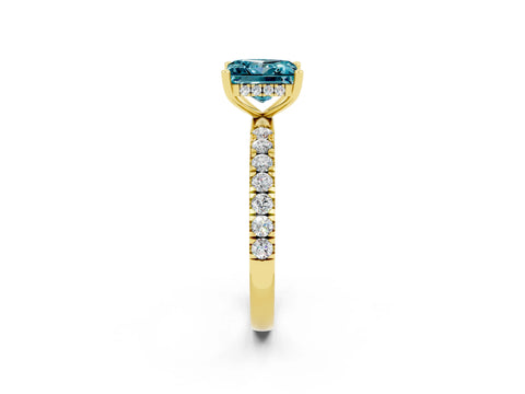 Yellow gold Princess Cut Blue Topaz Pave Band Solitaire Ring with Four-Prong Setting_26