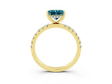 Yellow gold Princess Cut Blue Topaz Pave Band Solitaire Ring with Four-Prong Setting_27