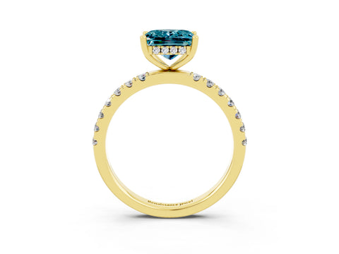 Yellow gold Princess Cut Blue Topaz Pave Band Solitaire Ring with Four-Prong Setting_27