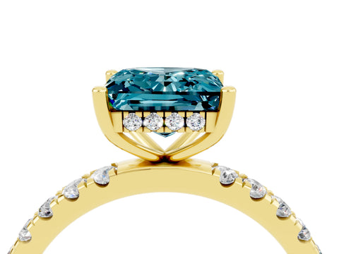 Yellow gold Princess Cut Blue Topaz Pave Band Solitaire Ring with Four-Prong Setting_28