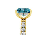 Yellow gold Princess Cut Blue Topaz Pave Band Solitaire Ring with Four-Prong Setting_29