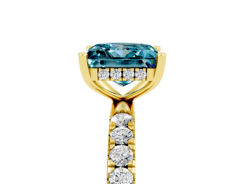 Yellow gold Princess Cut Blue Topaz Pave Band Solitaire Ring with Four-Prong Setting_29