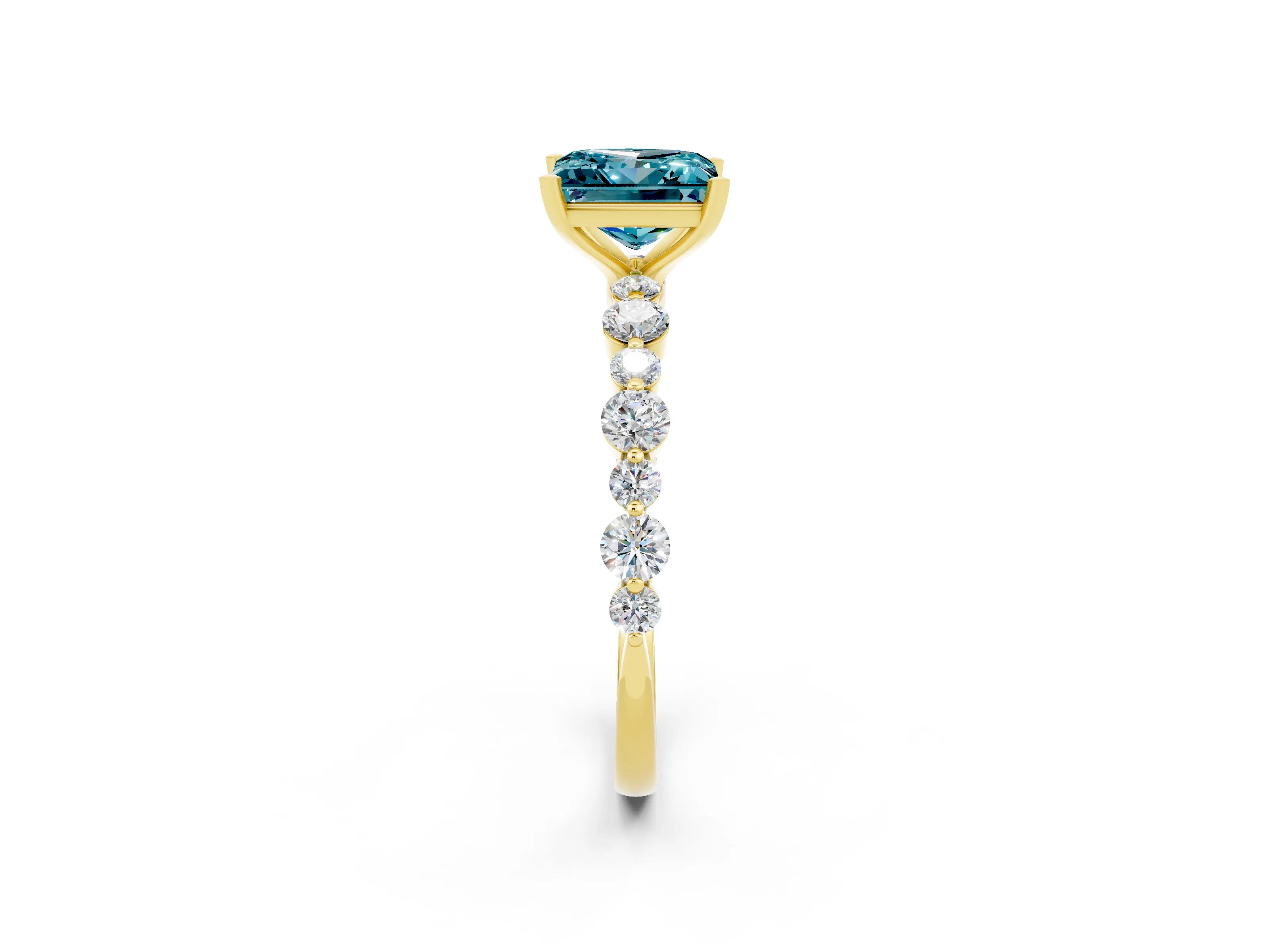 Yellow gold Princess Cut Blue Topaz Prong Set Engagement Ring with Pavé Band_2