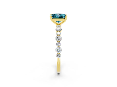 Yellow gold Princess Cut Blue Topaz Prong Set Engagement Ring with Pavé Band_2