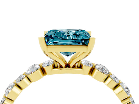 Yellow gold Princess Cut Blue Topaz Prong Set Engagement Ring with Pavé Band_4