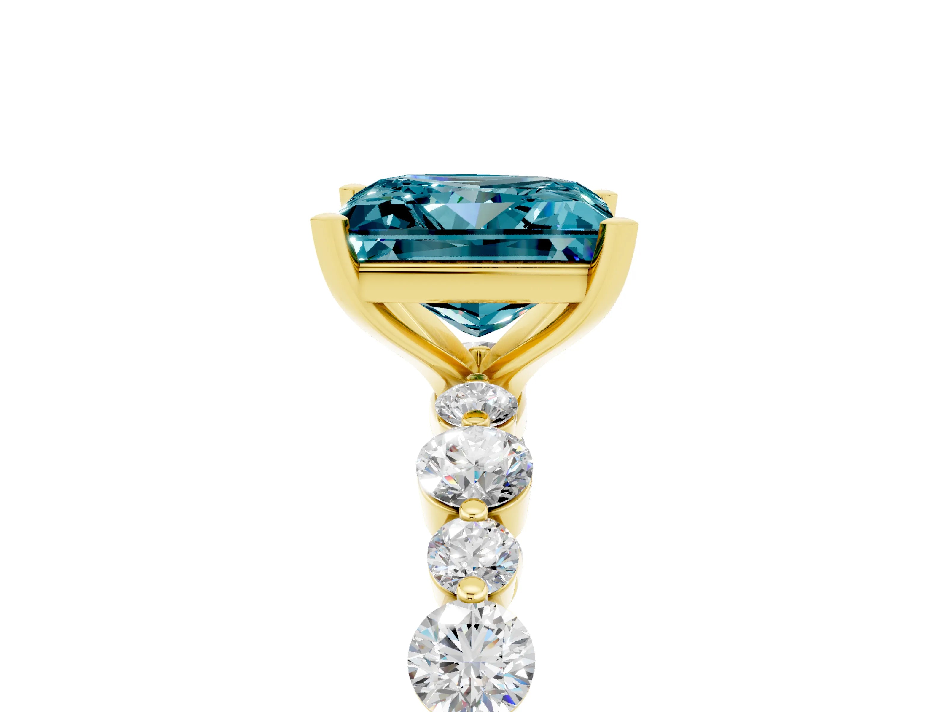 Yellow gold Princess Cut Blue Topaz Prong Set Engagement Ring with Pavé Band_5