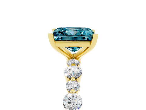 Yellow gold Princess Cut Blue Topaz Prong Set Engagement Ring with Pavé Band_5