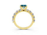 Yellow gold Princess Cut Blue Topaz Prong Setting with Side Stones on a Pave Band_3