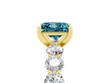 Yellow gold Princess Cut Blue Topaz Prong Setting with Side Stones on a Pave Band_5