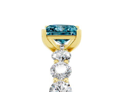 Yellow gold Princess Cut Blue Topaz Prong Setting with Side Stones on a Pave Band_5