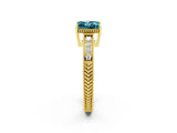 Yellow gold Princess Cut Blue Topaz Ring with Milgrain Pavé Band and Four-Prong Setting_14