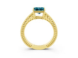 Yellow gold Princess Cut Blue Topaz Ring with Milgrain Pavé Band and Four-Prong Setting_15