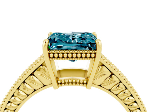 Yellow gold Princess Cut Blue Topaz Ring with Milgrain Pavé Band and Four-Prong Setting_16