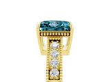 Yellow gold Princess Cut Blue Topaz Ring with Milgrain Pavé Band and Four-Prong Setting_17
