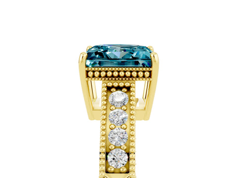 Yellow gold Princess Cut Blue Topaz Ring with Milgrain Pavé Band and Four-Prong Setting_17