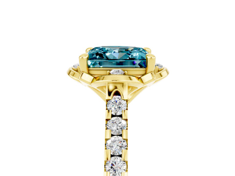 Yellow gold Princess Cut Blue Topaz Ring with Pavé Band and Floral Prong Setting_5
